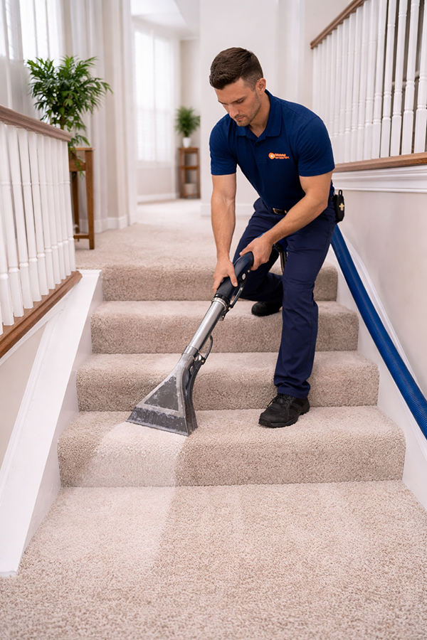 staircase carpet cleaning close-up