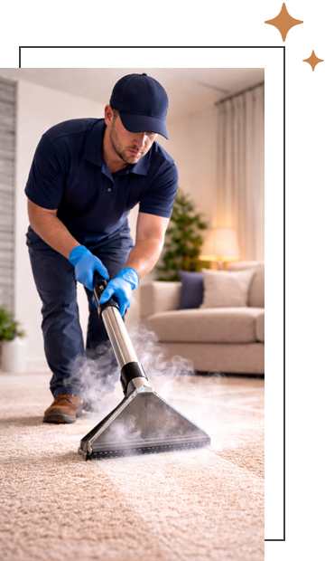 technician cleaning carpet in a home