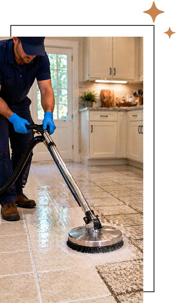 technician cleaning tile in a home