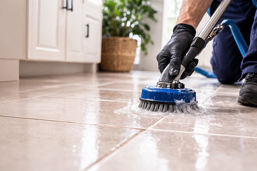 tile floor and grout cleaning close-up